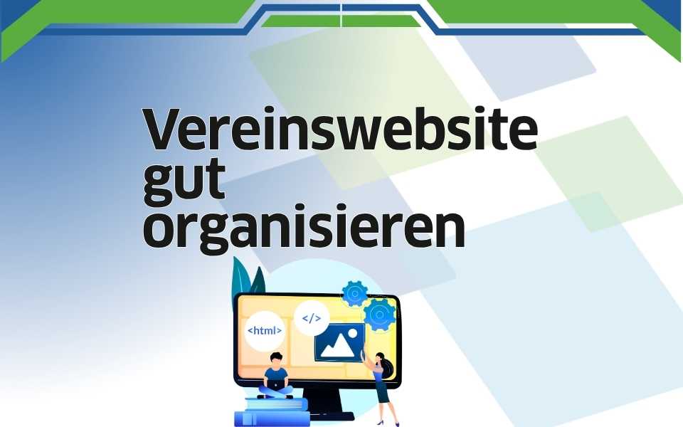 Vereinswebsite aktuell halten und organisieren – Illustration mit Bildschirm und zwei Personen